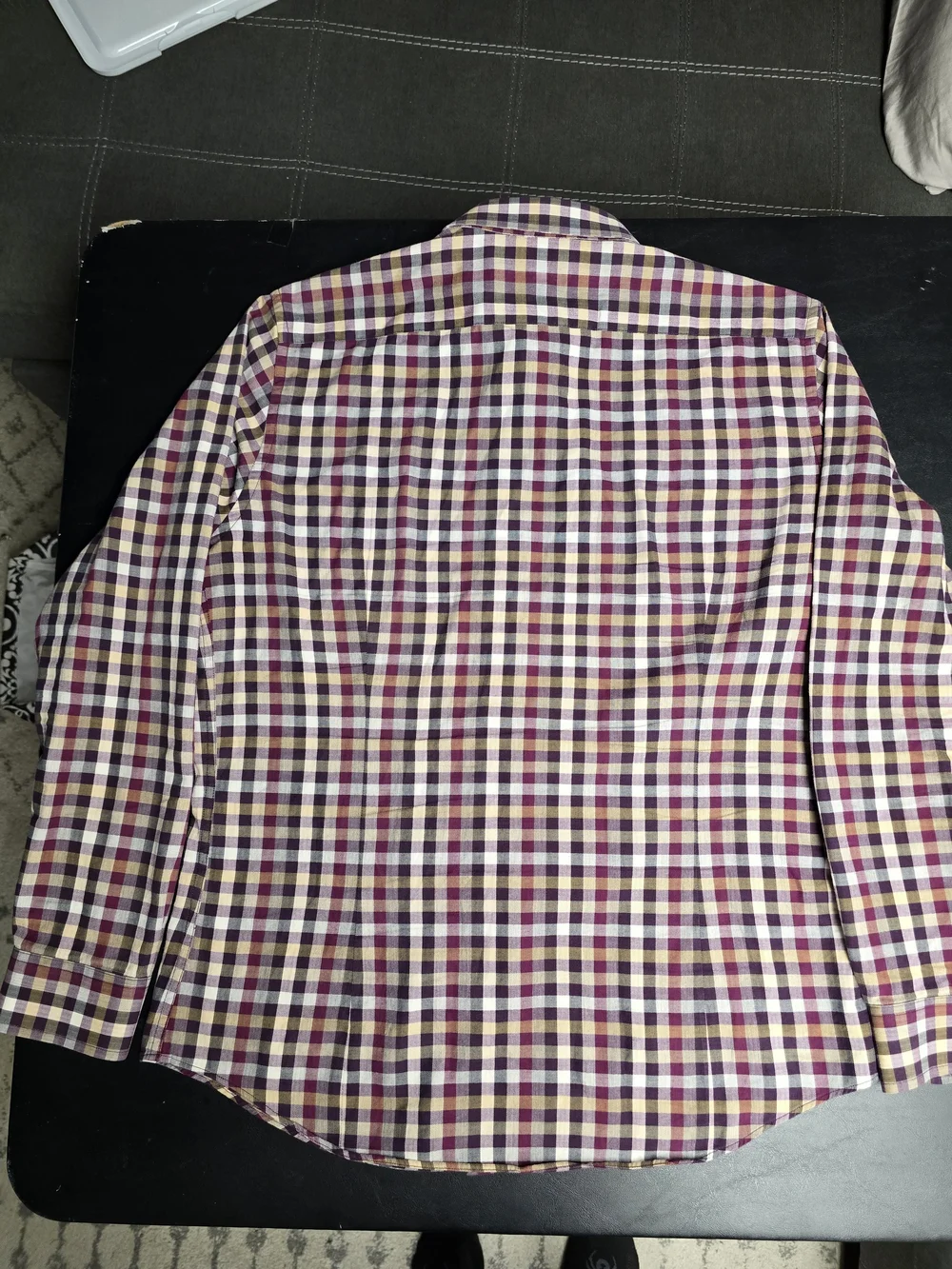 Banana Republic Men L Plaid Button Down Shirt Burgundy Slim Fit Office/Casual